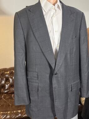 Tom Ford Shelton Flannel Tweed Plaid Charcoal Peak Lapel Blazer Sportcoat 54 44